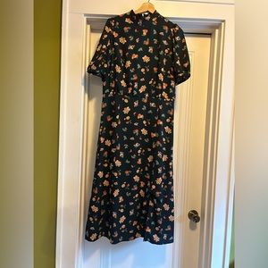 NWT Ann Taylor Navy Blue Floral Mock Neck Ankle Length Dress Size 10